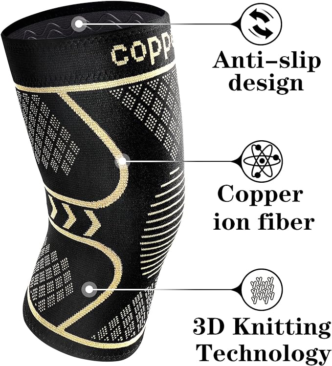 Copper Knee Braces for Women and Men 2 Pack, Knee Compression Sleeve for Knee Pain, Arthritis,ACL, Meniscus Tear, Joint Pain Relief, Knee Support for Running, Working Out, Fitness, Weightlifting-2XL