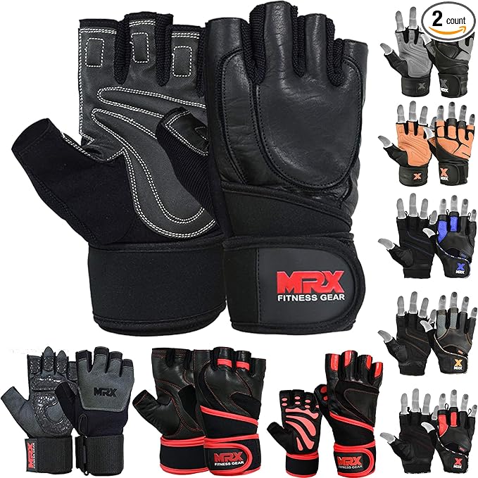 MRX Weight Lifting Pro Level Gloves with 18 Inches Long Wrist Strap Gym Workout Exercise & Fitness in