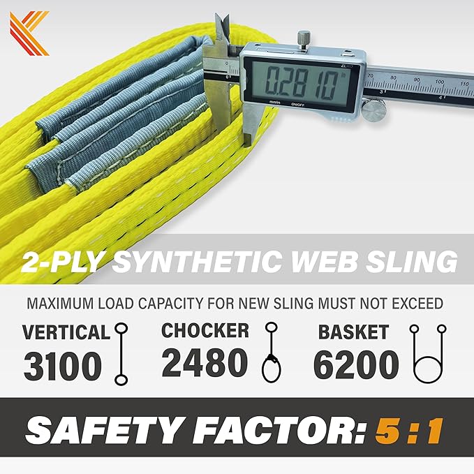 2-Ply Lifting Straps 1”x 15ft Webbing Sling Tree Saver 2Pack Heavy Duty Web Strap Rigging Moving Towing Hoisting Gear KODIAK STRAPS