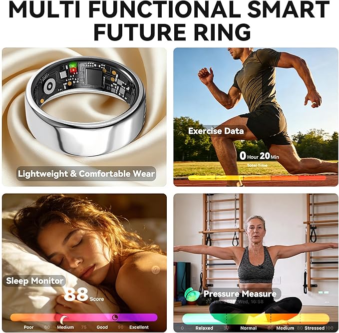 Smart Ring for Women Men,Fitness Tracker Ring,Heart Rate,Blood Oxygen,Step Tracker,Sleep Tracker,Meditation Assistance,No Subscription Fee,IP68 Waterproof Smart Ring for iphone&Android(Gold 10)