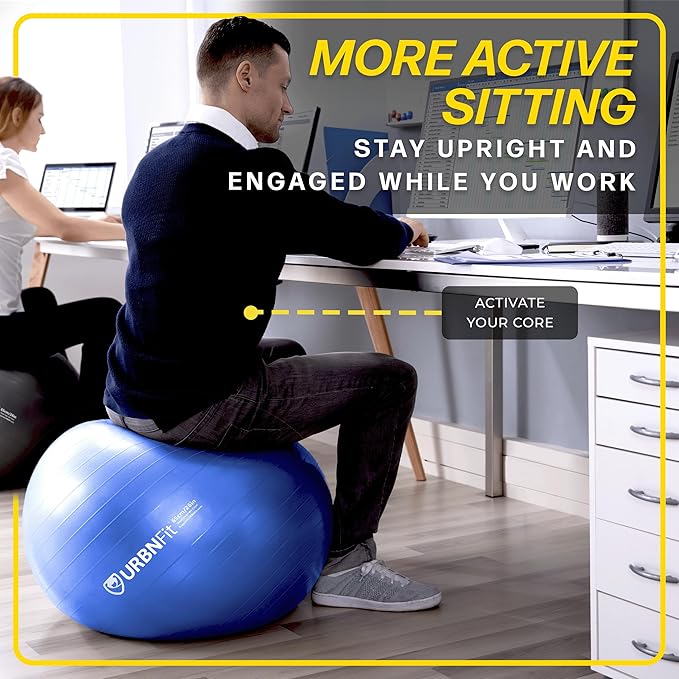 URBNFit Exercise Ball - Yoga Ball for Workout Pregnancy Stability - AntiBurst Swiss Balance Ball w/ Pump - Fitness Ball Chair for Office, Home Gym