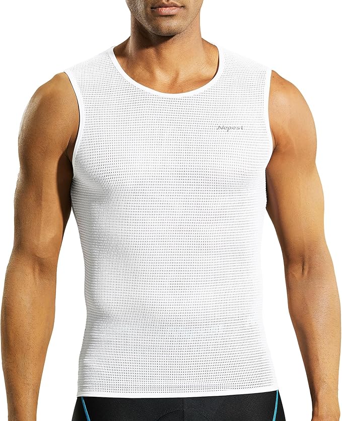 Nepest Mens Vests/Short Sleeve Biking Base Layer Mesh Sleeveless Cycling Baselayer Bicycle Ultralight Undershirts