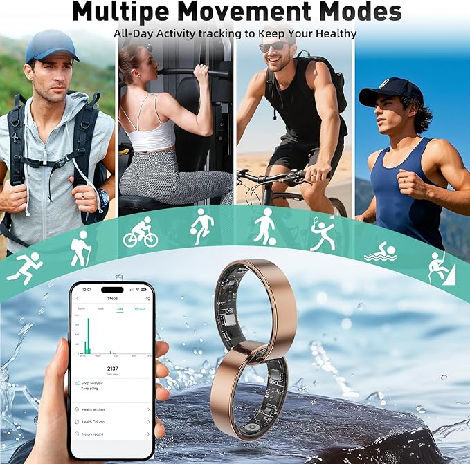 Smart Ring with Sleep Monitoring, Step Counting, Heart Rate, Blood Oxygen for iOS and Android, No Subscription Fee, IP68 Waterproof Health Tracker (Silver, 11)