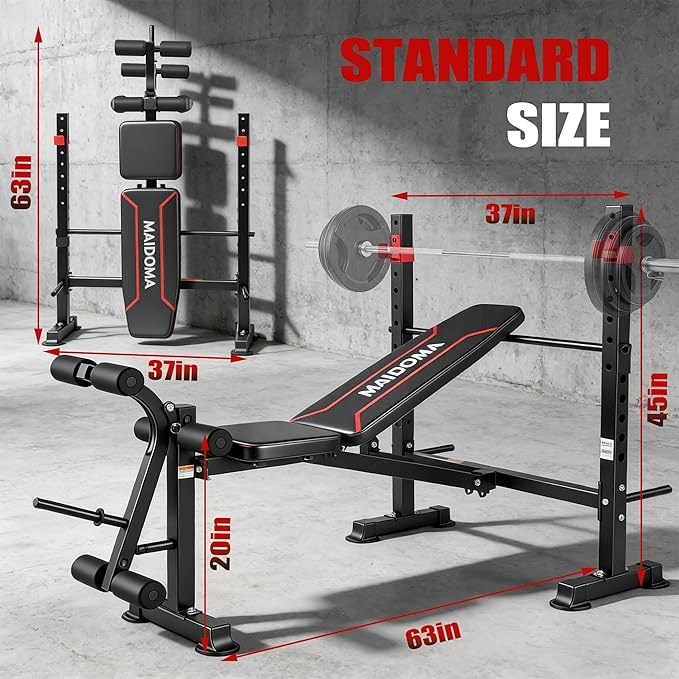 Foldable 1500LBS 8 IN 1 Olympic Weight Bench Set with Squat Rack, Leg Extension/Curl & Preacher Curl, Adjustable Bench Press Set with Safety Bar Catches for Home Gym Full Body Workout