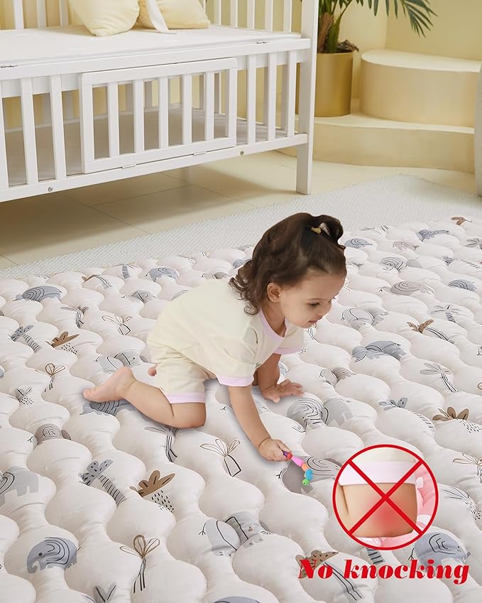 Viviland Baby Mats for Floor, 71x59 Inch Playpen Mat, Thicker & Large Soft Cushioning Padding Playmat for Baby and Toddlers Infants, Non-Slip & Machine Washable, Gray Elephan