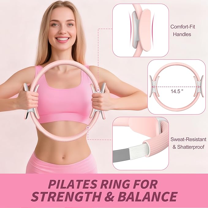 NANATI Pilates Kit, Pilates Essential Kit for Women, Pilates Equipment with 14.5" Pilates Ring and Ball, Resistance Bands,Dumbbells & Grip Socks Accessories, Home Pilates Workout Kit for Starter
