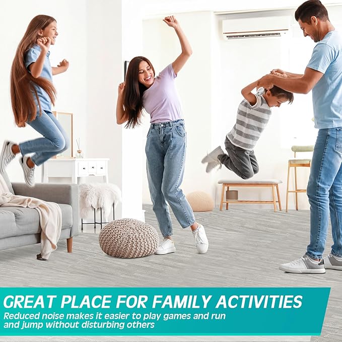 Tinideya 48 Pcs Printed Foam Tiles Bulk 12 x 12 Inch Interlocking Foam Mats Wood Grain Puzzle Floor Mat Tiles EVA Floor Padding Exercise Flooring with Border for Home Gym Playroom Kids(Gray)