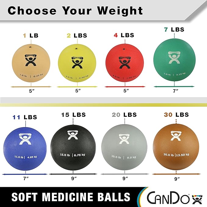 CanDo Soft Medicine Ball 7" Diameter 7lb Green Exercise Ball for Physical Therapy and Fitness Exercises, Easy Grip Rubber Weighted Ball for Workouts