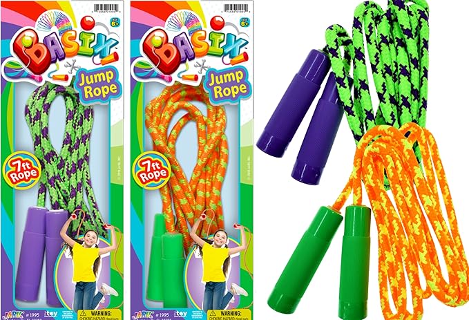 JA-RU 7ft Adjustable Jump Rope (Jump Rope) Nylon Braided Jump Ropes for Kids. Indoor & Outdoor Activities for Teens. Bulk Party Favor & Gymnastics Goodie Bag Stuffers. 1995
