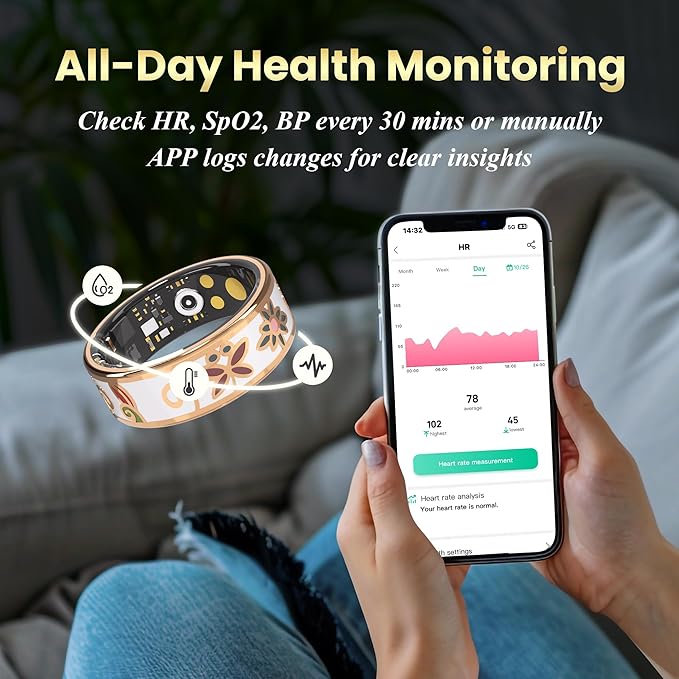 Enamel Craft Smart Ring for Women & Men - No Subscription Fee Fitness Tracker with Sleep Tracking, Heart Rate, SpO2 - IP68 Waterproof for iPhone Android - Activity Tracker, Remote Camera (11)