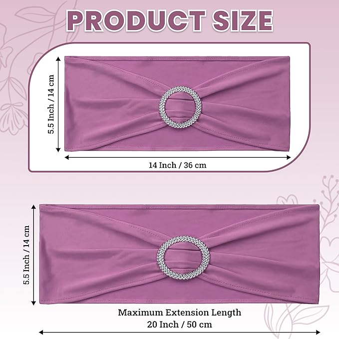 VDS - Dusty Pink | Spandex Chair Sashes Bows | 75 PCS | Stretch Elastic Banquet Universal Folding Chair Band Tie with Silver Buckle Slider for Wedding Party Conference Celebration Event Decoration