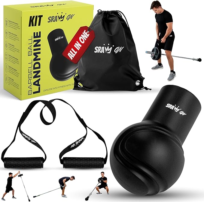 Landmine Attachment for Barbell Set 2 Inch – Landmine Ball with Rotating Strap Handle, Multi-Grip Row, Press & Squat Attachment for Home Gym Strength Training, T bar Row.