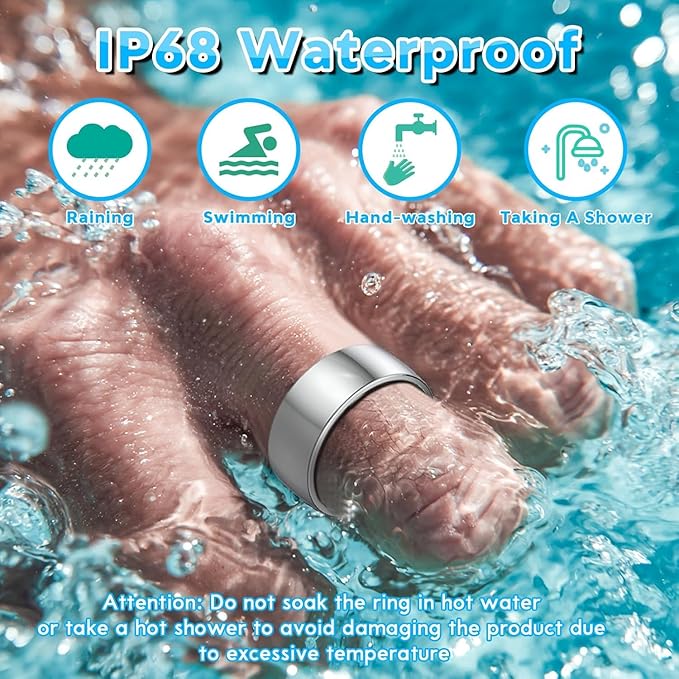Smart Health Ring for Women Men,Fitness Rings Tracker with Blood Pressure Monitor Heart Rate Blood Oxygen Sleep Monitor IP68 Waterproof Step Counter Calorie Tracker Health Rings for Android iOS Phones