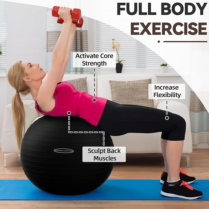 Fitvids Anti-Burst and Slip Resistant Exercise Yoga Fitness Birthing Ball with Quick Pump, 2,000-Pound Capacity, Multiple Colors and Sizes