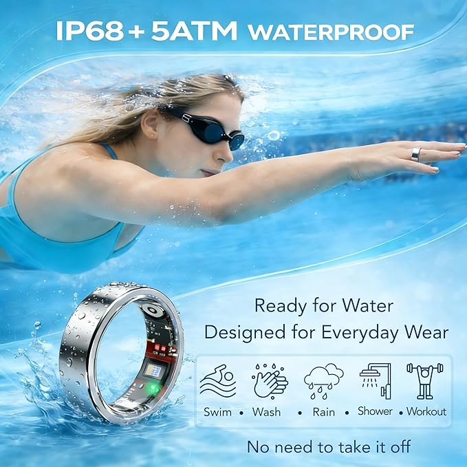 Smart Ring Health & Fitness Tracker for Men & Women – Sleep, Heart Rate & SpO₂ Monitoring, Stress & Activity Tracking, Women’s Health Support, 180+ Sports Modes, IP68 Waterproof, No Subscription Fee