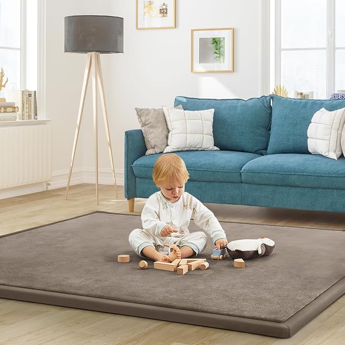 Baby Play Mat for Floor Nursery Rug Muscle Mat Area Rug Playroom Rug 50"x50" Playpen Mat Memory Foam 1.3" Thick Crawling Mat for Babies,Toddlers, Infants, Kids,Camel