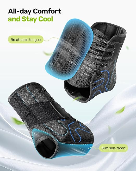 Rakiie Quick Lace Up Ankle Brace with 2 Metal Support Stays, Breathable Stabilizer for Sprained Ankle, Slim Fit Ankle Support for Men & Women, Sports, Running, Basketball (Black, XL)