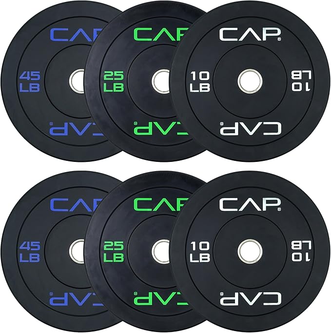 CAP 2-inch Olympic Bumper Plate Weight Set | 100-370 lbs | Multiple Colors | Storage Rack Optional