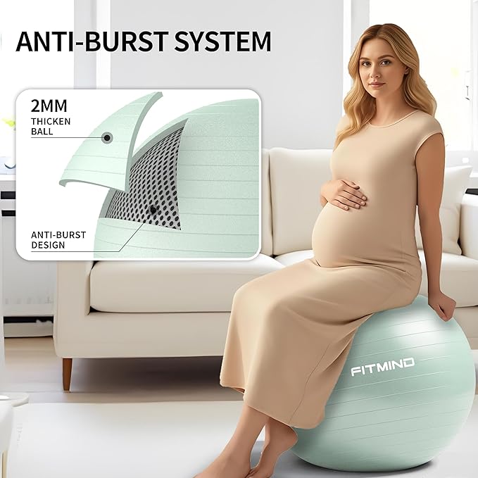 FITMIND_ Extra Thick Exercise Ball Yoga Ball 22in/26in/30in for Workout Pregnancy Stability,Anti-Burst and Slip Resistant Swiss Ball with Pump for Yoga, Pilates, Fitness,Birthing,Physical Therapy