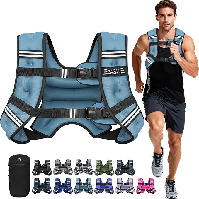 BAGAIL Comfort-Fit Weighted Vest for Woman, Even Weight Distribution, Faster Weight Loss, No-Chafe or Bounce for Walking & Running with Detachable Phone Pouch & Reflective Stripes (Available 5-30lbs)