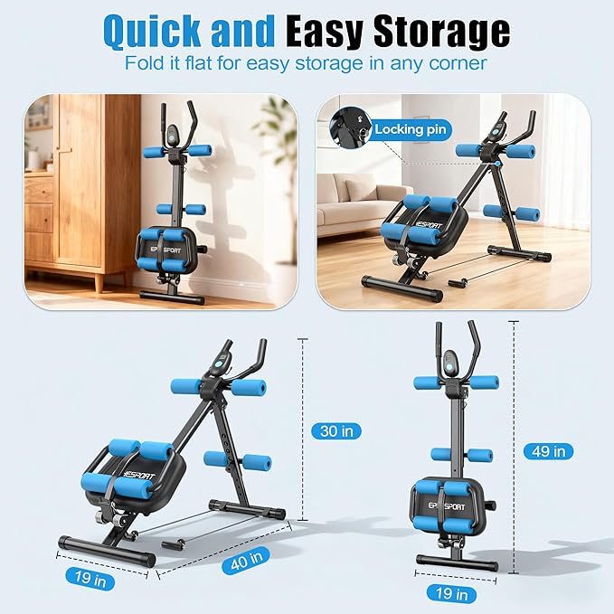 EPHESPORT Multifunctional Ab Machine, Crunch & Sit-Up Core Trainer for Stomach & Ab Workout, Adjustable & Foldable Exercise Equipment, Knee/Back Support, Full Body Workout for Home Gym