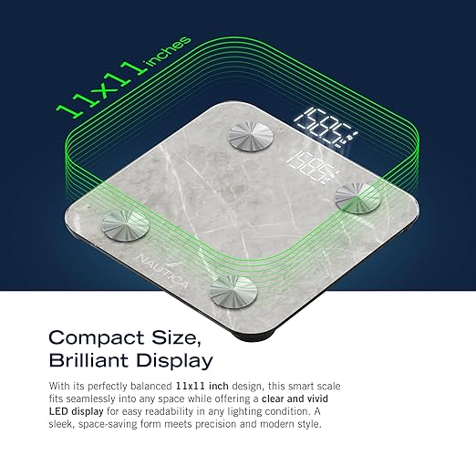 Nautica Body Tracker Digital Bathroom Scale, Bluetooth-Enabled Smart Scale with BMI, Body Fat, Muscle Mass Tracking & More, Syncs with Smartphone App for Body Composition Tracking, 396 Lbs.
