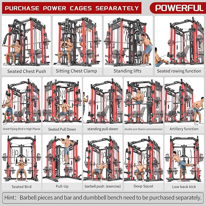 Multi-Purpose Squat Rack,Smith Machine Weight Rack Set with Cable Crossover System, Home Gym Power Racks, Power Racks and Packages