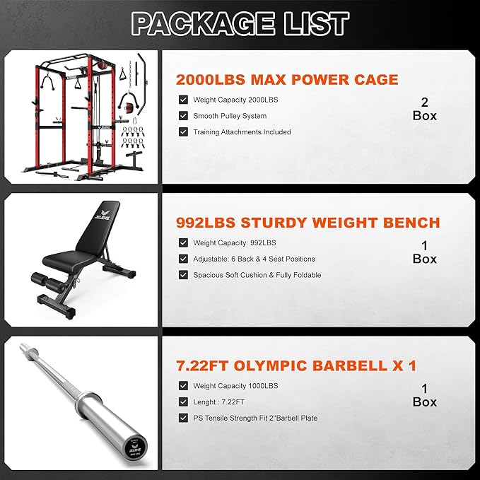 JELENS S21 Power Cage, Multi-Function Power Rack with Adjustable Cable Crossover System, 2000LBS Squat Rack for Home Gym with More Training Attachments