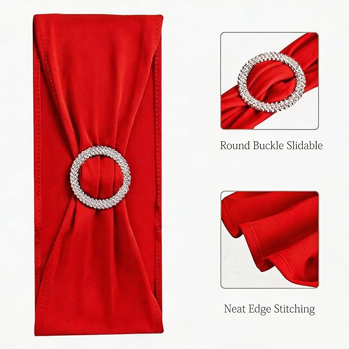 Wedding Red Chair Sashes 100 Pack Spandex Chair Bows Bands with Buckles for Party Birthday Bridal Shower Engagement Banquets Anniversary Christmas Outdoor Events Decorations (Red)