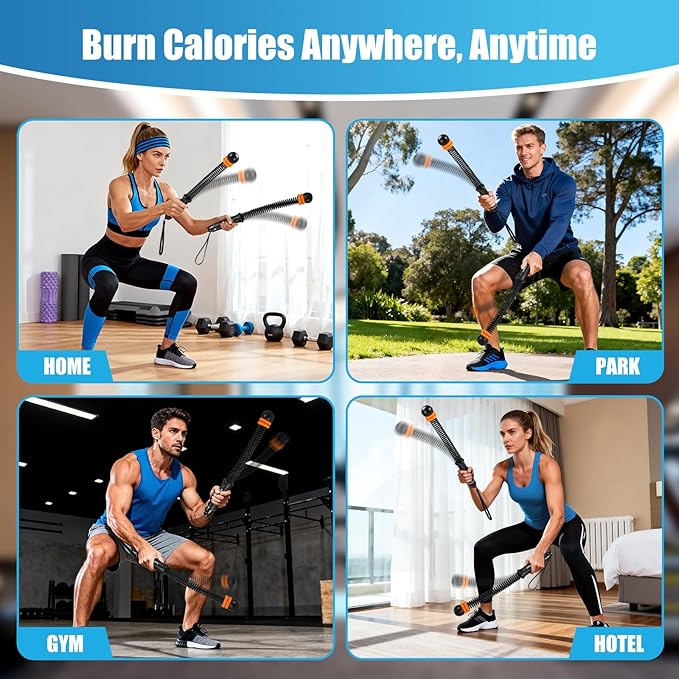 Weighted Ropeless Battle Ropes Adjustable Weight - Portable Cordless Battle Ropes for Home Gym with Poster - Strength Building, HIIT and Low-Impact Aerobic Training for Men & Women (Black Orange)