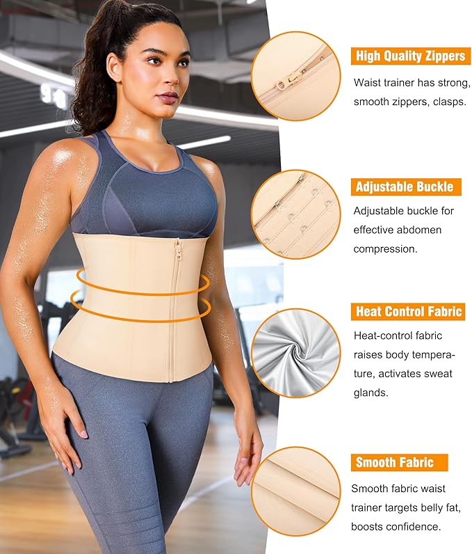 LEINIDINA Womens Waist Trainer Corset with Zipper Sweat Waist Trimmer for Women Workout Belt Corset Shapewear