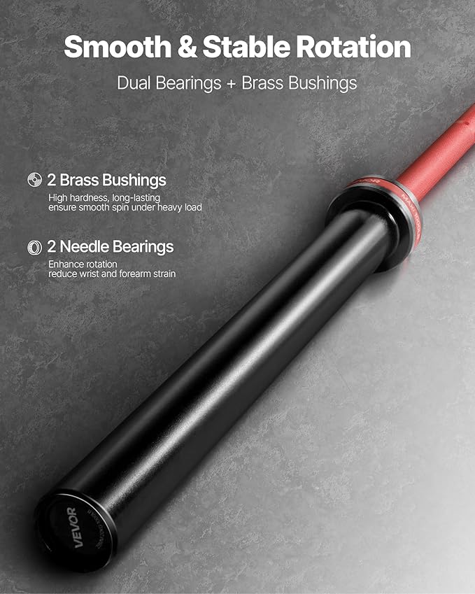 VEVOR 7FT/6FT/4FT Olympic Barbell Bar, Fits 2-Inch Weight Plates, Barbell Bar with Knurled Grip for Strength Training, Weightlifting, Squat, Deadlift, Bench Press, Curl, Overhead Press, 500lbs/700lbs/1000lbs Capacity