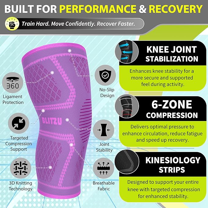 Knee Brace for Meniscus Tear 2 Pack, Knee Compression Sleeve for Men and Women, Knee Support for Arthritis, Swelling, Inflammation, ACL, Pain Relief, Running, Workout, Sports and Recovery Purple L
