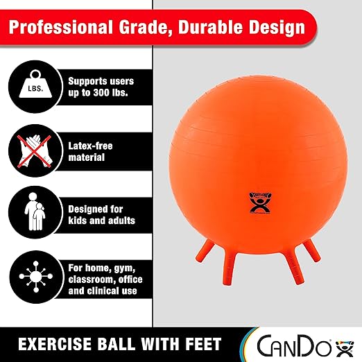 CanDo 30-1893 Non-Slip Inflatable Exercise Ball with Stability Feet for Exercise, Workout, Core Training, Stability, Yoga, Pilates, Balance Training Gym, Office, Home,Classroom. Green, 26”