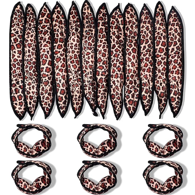 Syhood 48 Pcs Sponge Hair Rollers Soft Hair Curlers to Sleep in, Foam Heatless Overnight Pillow Curlers for Women Tousle Hair Styling Tools(Cloth Cover,Leopard)