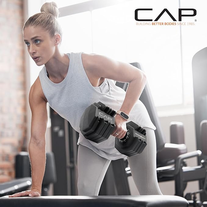 CAP Barbell ADJUSTABELL Adjustable Round Dumbbell Weights - Singles & Pairs | 12.5 lb, 25 lb & 55 lb | Multiple Handle Options