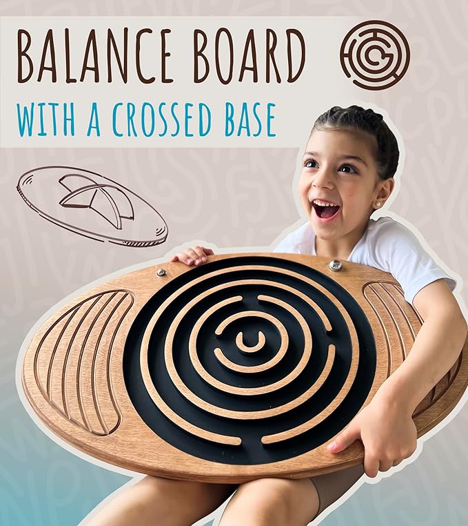 Wooden Balance Board with Labyrinth Maze 23"x14" – Core Strength & Coordination Trainer for Physical Therapy, Fitness & Rehabilitation | Natural Beech Wood, Holds 400 lbs