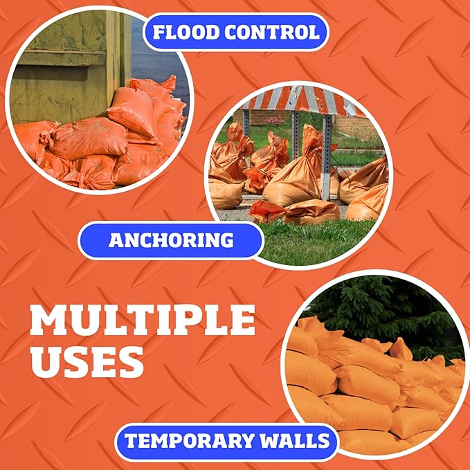DURASACK Pro Max Heavy Duty Sand Bags for Flooding with 4,000 Hours UV Protection Sandbags for Weight, 100 lbs Capacity, 14x26 in, Orange, 50 Count