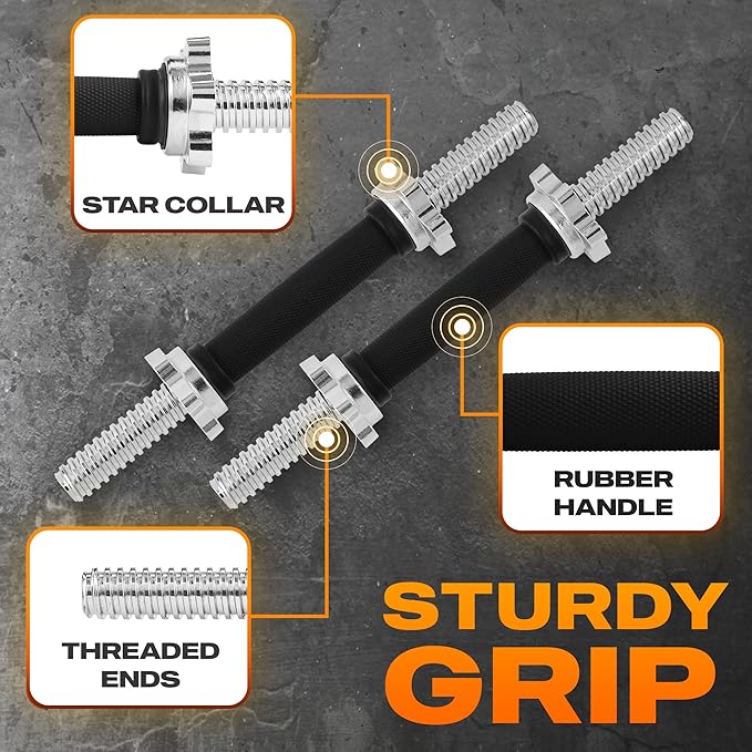 Yes4All Threaded Dumbbell Handles, Build Your Own Secure 14/16/18/24 Inch Dumbbell Bar Pair, Fit 1”–1.15” Plates Adjustable for Strength Progress, Non-Slip Star-Lock Collars, Tight Grip