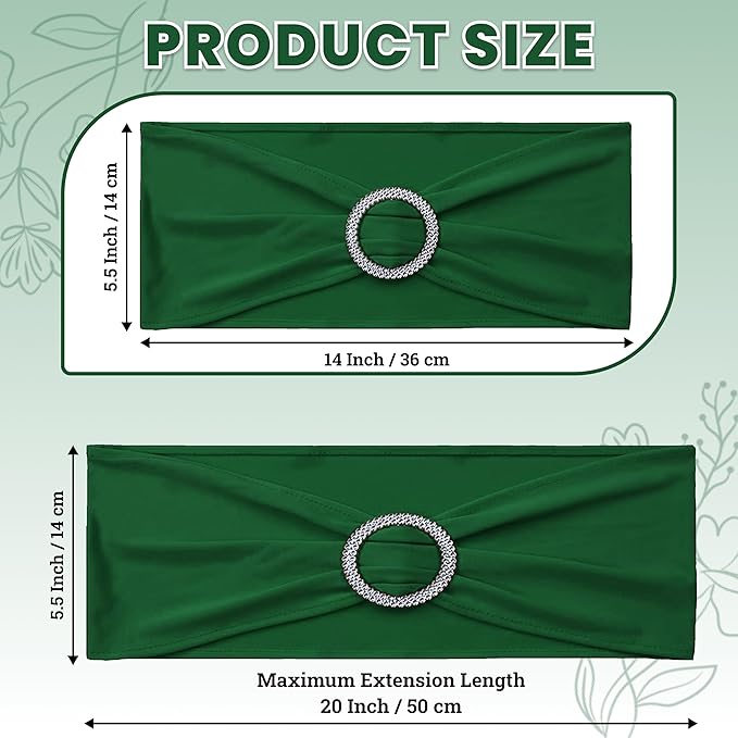 MDS Pack of 25 Spandex Chair Sashes Bow Premium Stretch Chair Cover Band with Buckle Slider Universal fits Elastic Stretch Chair Ties for Wedding Party Banquet Events Decoration - Green