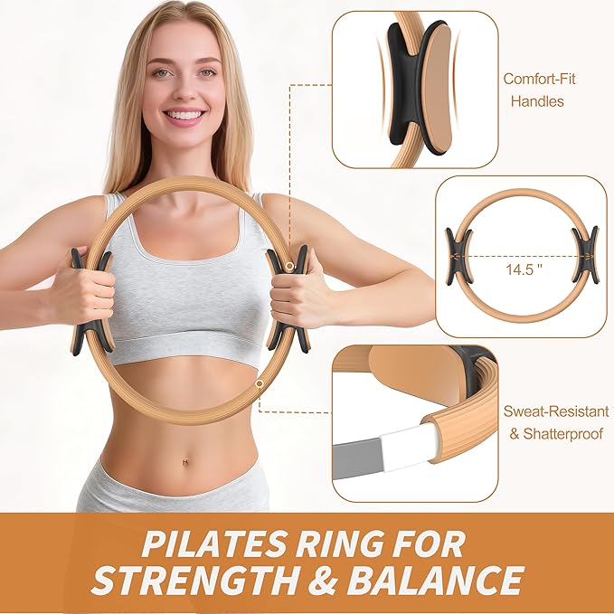NANATI Pilates Kit, Home Pilates Workout Kit for Women, Pilates Equipment with 14.5" Pilates Ring and Ball, Resistance Bands, Ankle Weights, Sliders & Grip Socks Accessories for Starter Home Workouts