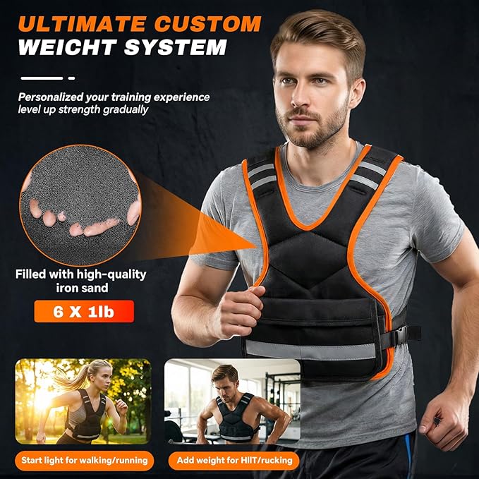 Adjustable Weighted Vest for Men and Women,4-10lb Variable Body Weight Vest for Home Workouts, Running, Rucking, HIIT & Strength Training, Removable Ironsand Weights, Reflective & Pockets