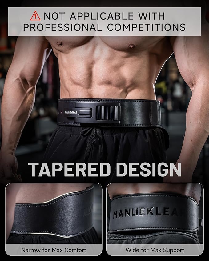 MANUEKLEAR Tapered Lever Weight Lifting Belt, 10MM Quick Locking Lever Belt Weightlifting Men, Lifting Belt Lever for Powerlifting & Deadlifts