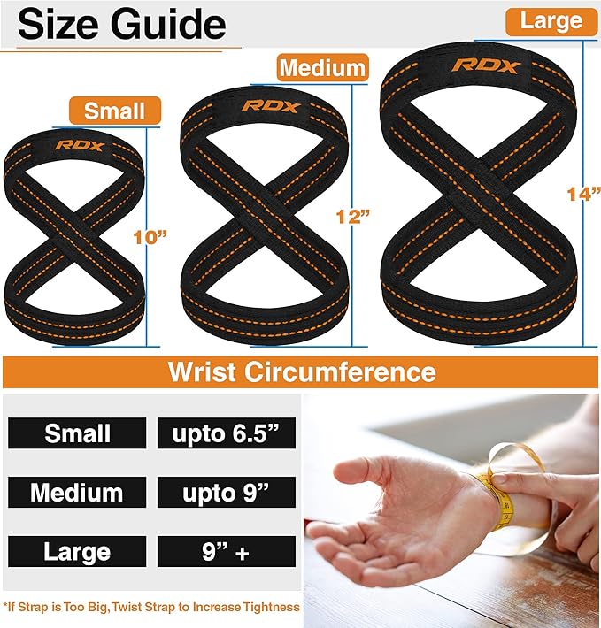 RDX Weight Lifting Straps Figure 8, Anti Slip Strap with Cuffs Wrist Support for Gym Workout Deadlift Powerlifting Bodybuilding Weightlifting, Fitness Strength Training, Hand Bar Grip for Men