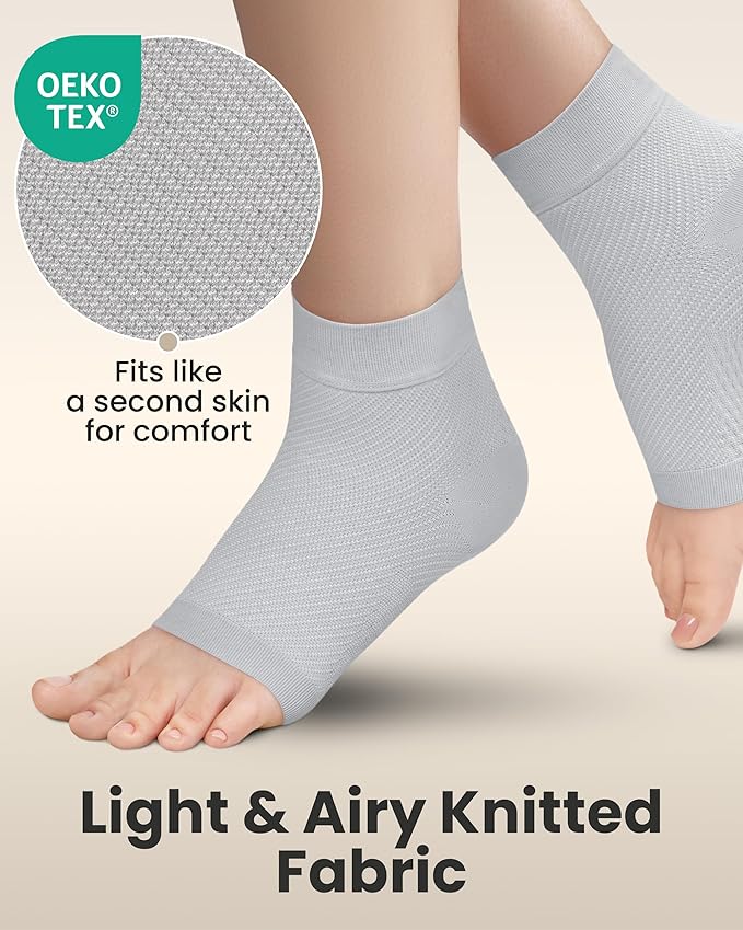 KEMFORD Ankle Compression Sleeve - 1-Pair, Plantar Fasciitis Braces - Open Toe Compression Socks for Swelling, Sprain, Neuropathy, Foot Arch Support for Men and Women - 20-30mmhg, 2XL, Grey