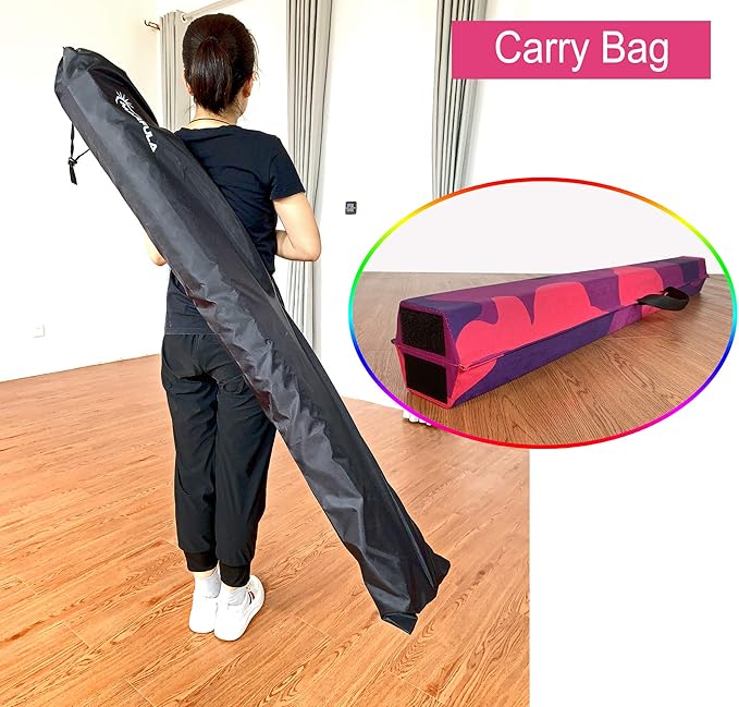 MARFULA 6 FT / 8 FT / 9 FT Folding Gymnastics Beam Foam Balance Floor Beam - Extra Firm - Suede Cover - Anti Slip Bottom with Carry Bag for Kids/Adults Home Use