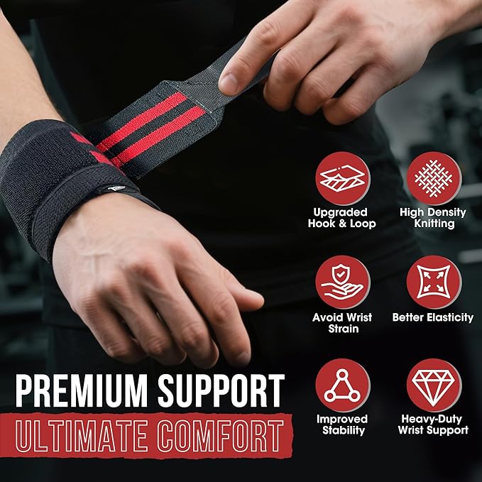 WSAKOUE Weightlifting Wrist Wraps - 18" Professional Wrist Support with Heavy-Duty Thumb Loop for Powerlifting, Bench Press & Strength Training- Adjustable Gym Wrist Straps for Men & Women