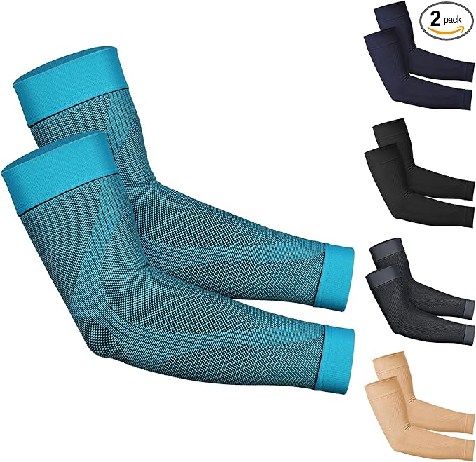KEKING® Compression Arm Sleeves, Pair, Firm 20-30mmHg Graduated Compression Full Arm Support for Recovery, Pain Relief, Tendonitis, Golfers & Tennis Elbow Brace, Workouts Sports - Latex Free Blue M