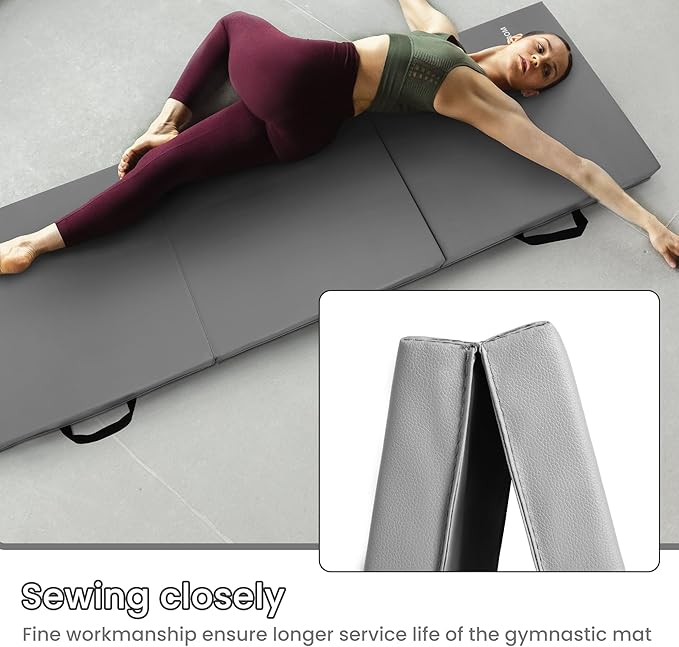 BalanceFrom 6x2 Feet 3-Panel Folding Gymnastics Mat – 1.5-Inch Thick Pad with Vinyl Surface and Carrying Handles for Tumbling, Yoga, Pilates, Home Workouts, and Martial Arts