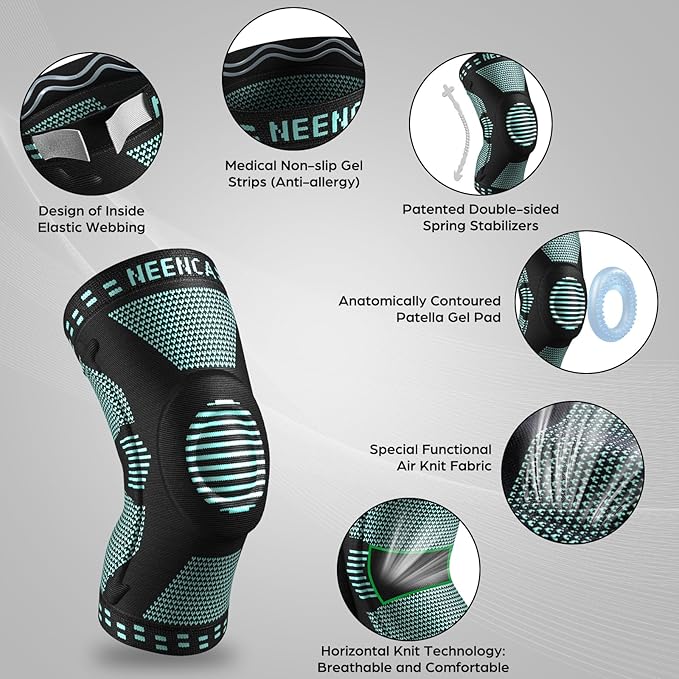 NEENCA Professional Knee Brace for Pain Relief, Medical Knee Support with Patella Pad & Side Stabilizers, Compression Knee Sleeve for Meniscus Tear, ACL, Joint Pain, Runner, Workout (Emerald, X-Large)